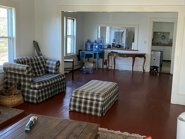 living area featuring dark hardwood / wood-style floors