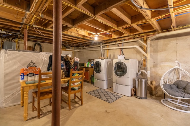 basement with separate washer and dryer