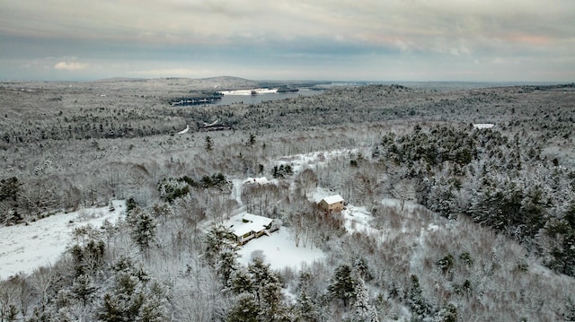 snowy aerial view featuring a mountain view