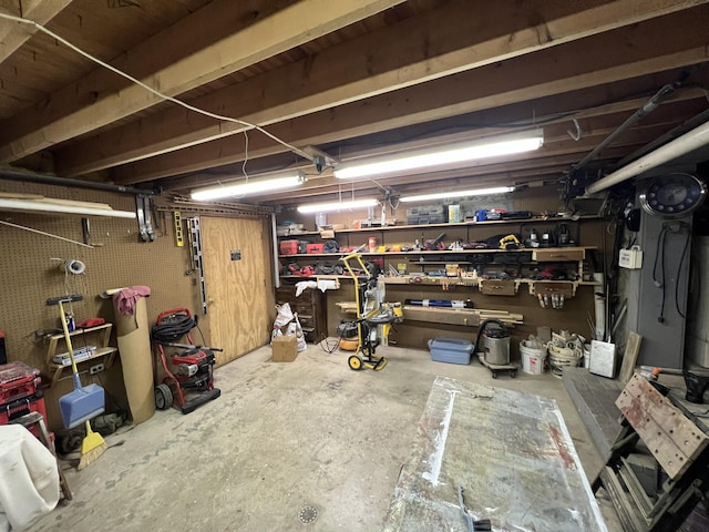 basement featuring a workshop area