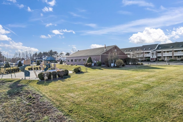 view of yard with a playground