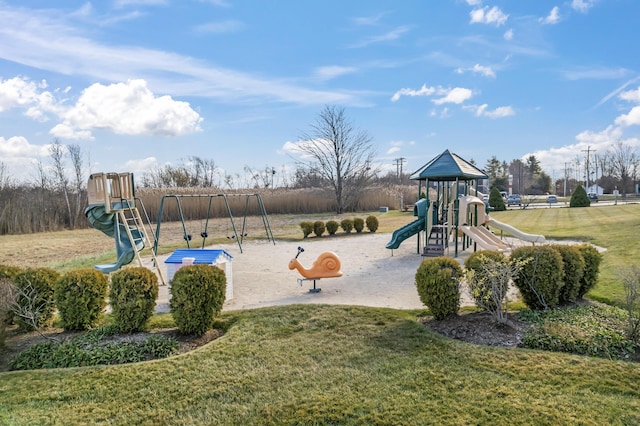 view of playground with a yard