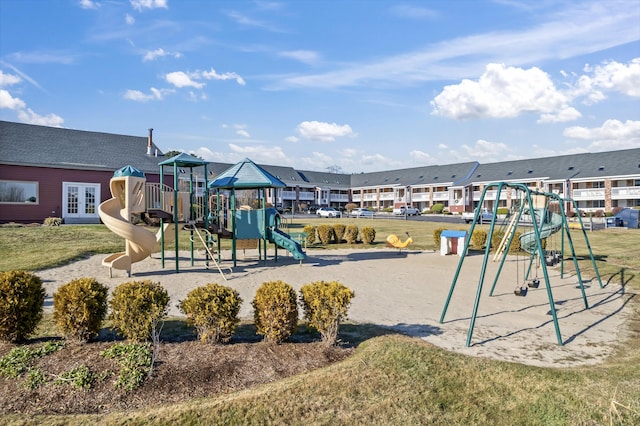 view of jungle gym with a yard