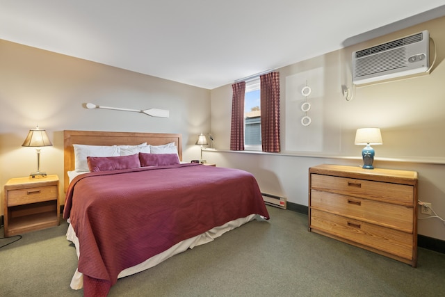 bedroom with an AC wall unit and baseboard heating