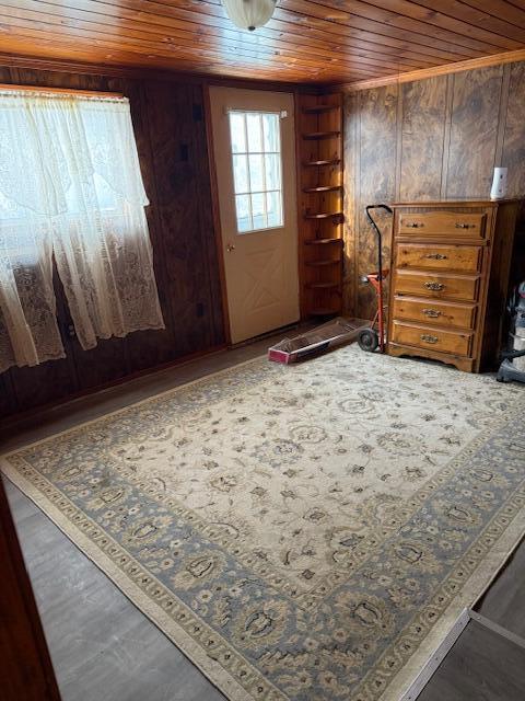 interior space with wood walls and wood ceiling