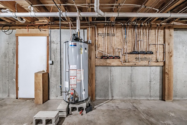 basement featuring water heater