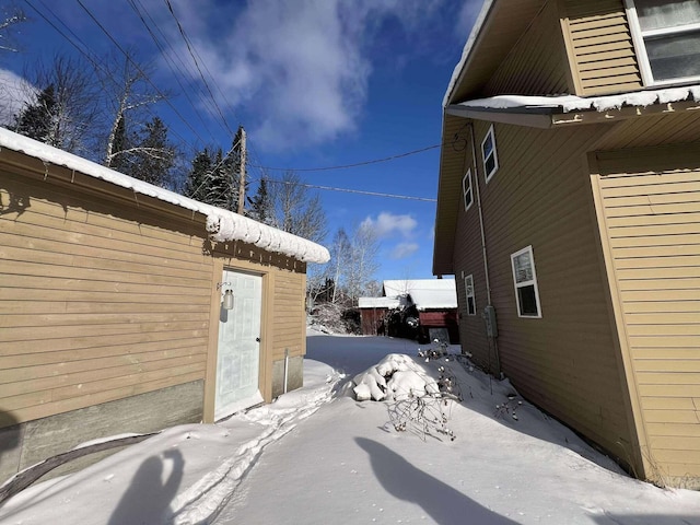 view of snow covered exterior