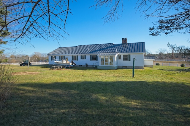 19 Branch Brook Rd, Thomaston, ME 04861 - rear view of property with a chimney, a metal roof, and entry steps
