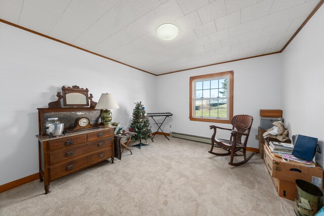 19 Branch Brook Rd, Thomaston, ME 04861 - sitting room featuring crown molding, light colored carpet, and baseboard heating