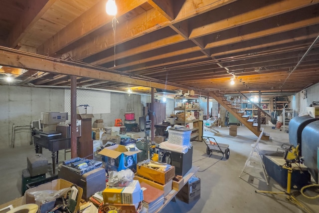19 Branch Brook Rd, Thomaston, ME 04861 - unfinished below grade area featuring stairs and oil tank