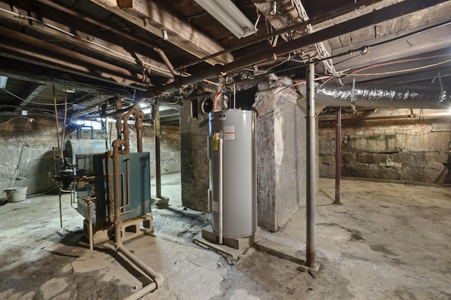 basement featuring gas water heater