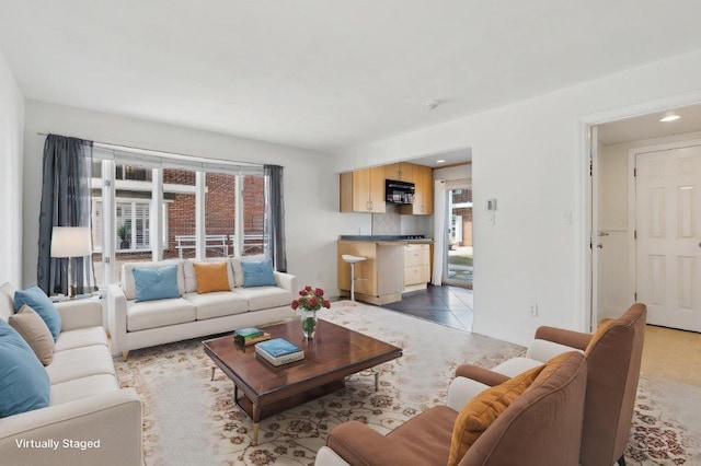 173 Pine St Unit 1P, Portland, ME 04102 - living area featuring tile patterned flooring and recessed lighting