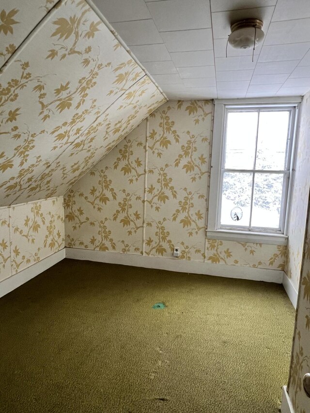 bonus room featuring lofted ceiling and carpet floors