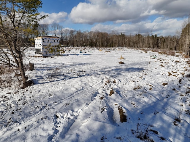 view of yard layered in snow