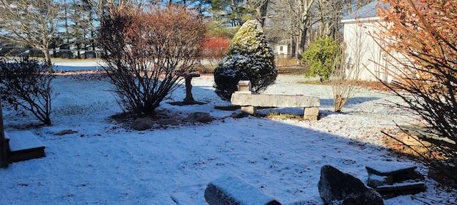 view of yard layered in snow