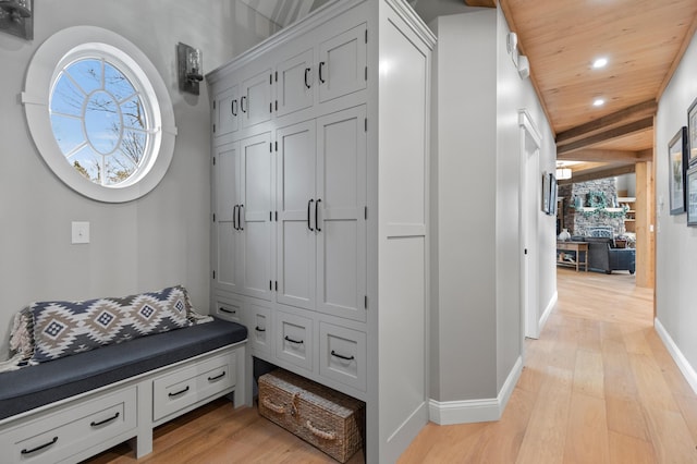 18 Sheehans Island Rd, Raymond, ME 04071 - mudroom with light wood-type flooring, recessed lighting, and wooden ceiling