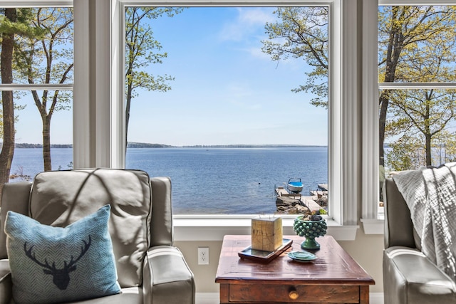 18 Sheehans Island Rd, Raymond, ME 04071 - living area featuring a water view and healthy amount of natural light