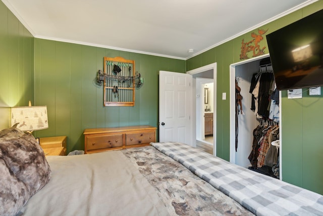 bedroom featuring a closet and ornamental molding