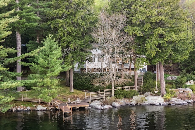137 Birch Ln, Belgrade, ME 04917 - dock area with a water view and stairs