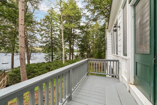 137 Birch Ln, Belgrade, ME 04917 - balcony with a water view and view of scattered trees