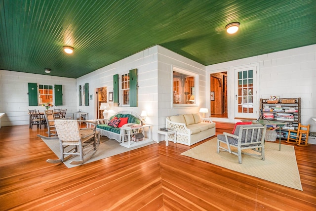 137 Birch Ln, Belgrade, ME 04917 - living area featuring wood finished floors and wooden ceiling