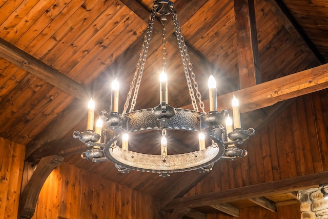 137 Birch Ln, Belgrade, ME 04917 - detailed view of wooden ceiling with exposed beams and wood walls