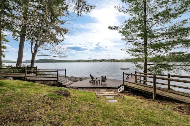 137 Birch Ln, Belgrade, ME 04917 - dock area with a water view and a lawn