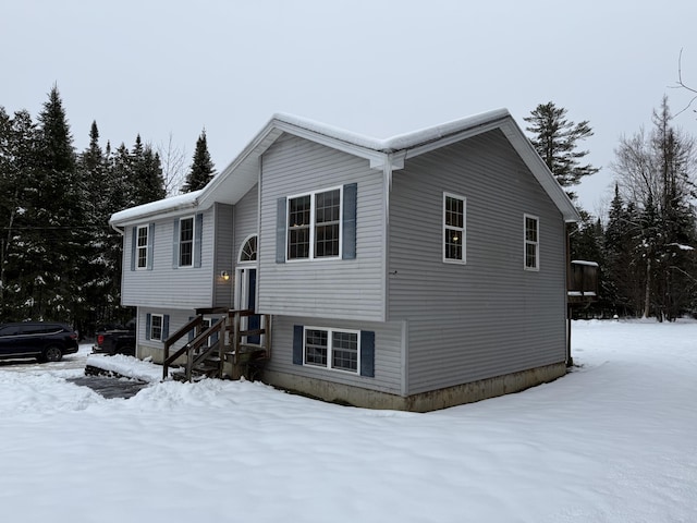 view of snow covered exterior