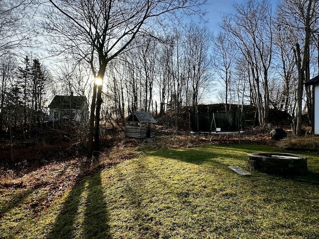 view of yard featuring a trampoline