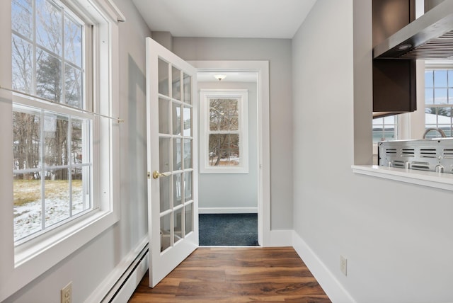 entryway featuring french doors and dark wood-type flooring