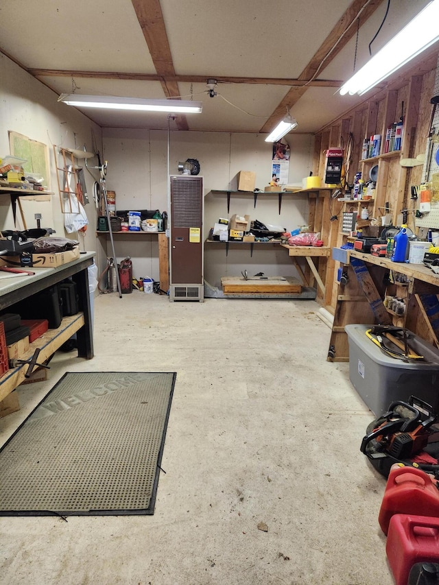 interior space featuring a workshop area