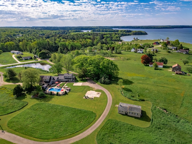 bird's eye view featuring a water view