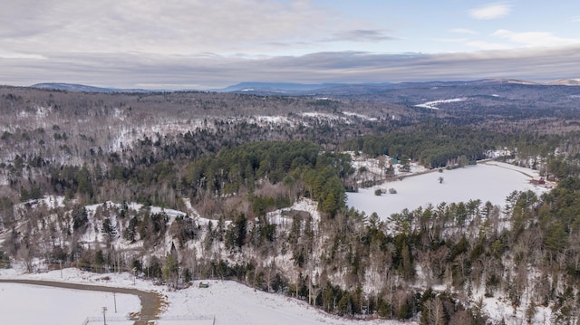 snowy aerial view featuring a mountain view