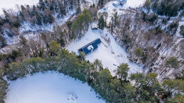 snowy aerial view featuring a water view