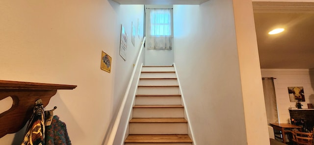 stairs with wood-type flooring