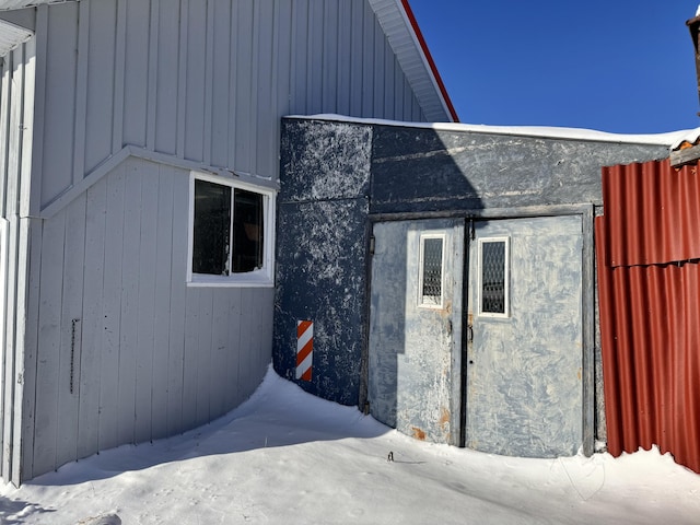 view of snow covered exterior