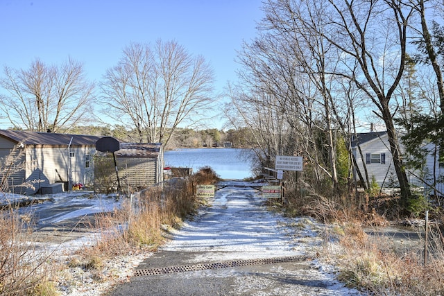 exterior space featuring a water view