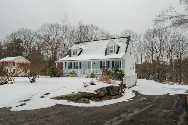 cape cod home with a porch and a garage