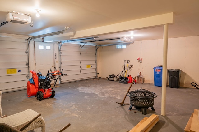 garage with a garage door opener