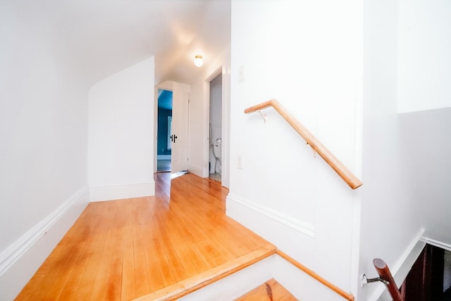 stairs with wood-type flooring