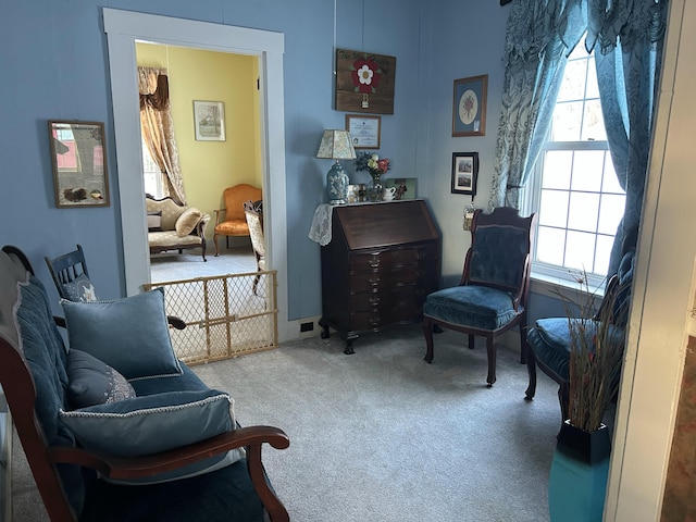 sitting room with carpet flooring