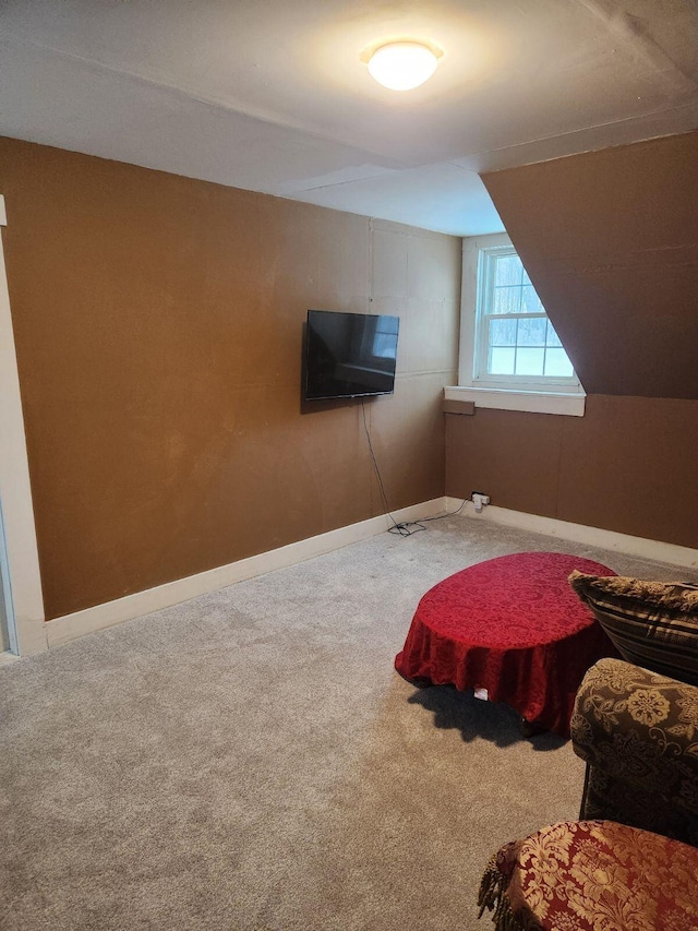 carpeted bedroom with vaulted ceiling