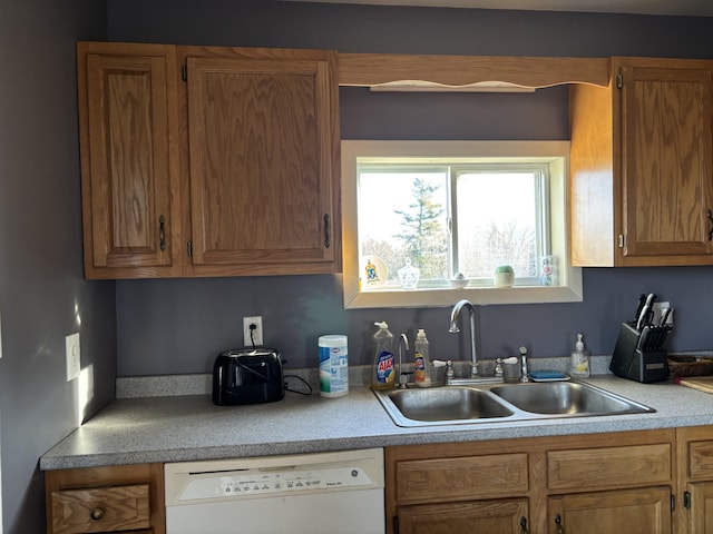 kitchen with white dishwasher and sink