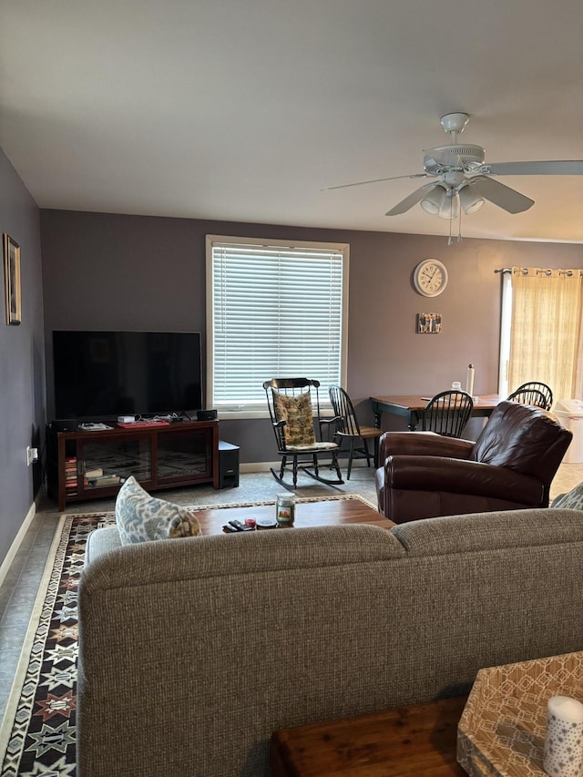 living room with ceiling fan