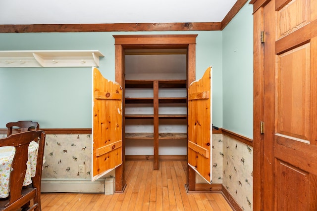 bedroom with baseboard heating and light wood-type flooring