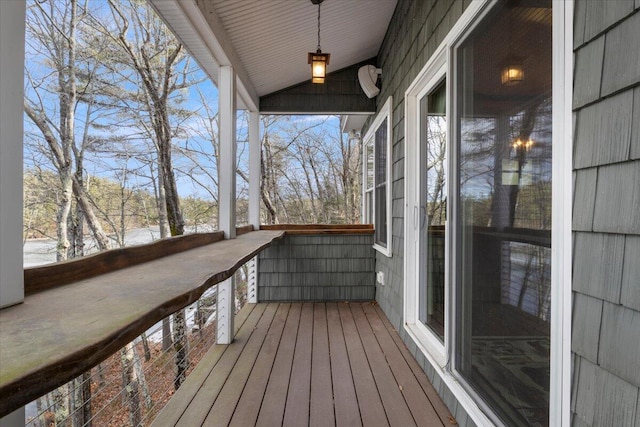 view of snow covered deck