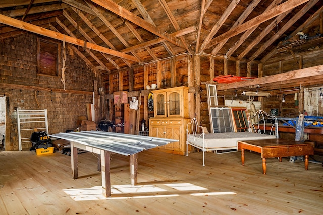 681 Sedgwick Ridge Rd, Sedgwick, ME 04676 - miscellaneous room featuring high vaulted ceiling and wood-type flooring