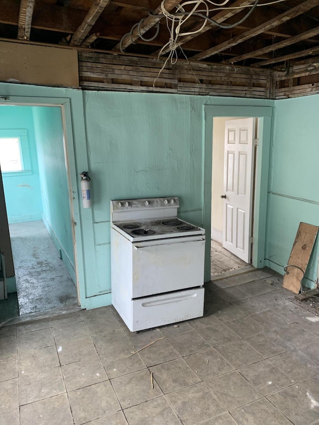 kitchen with white electric range