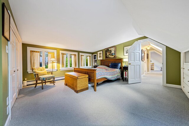 15 Brentwood Dr Unit 4, Cumberland, ME 04110 - carpeted bedroom featuring lofted ceiling, baseboards, and baseboard heating