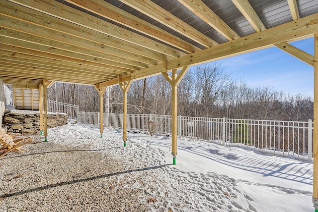 view of snow covered patio